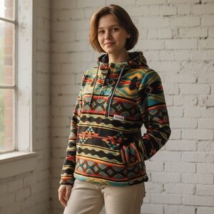 DRAVUS Aztec Pattern Hooded‎ Quarter Snap Pullover Small S  Men’s Women’s Fleece